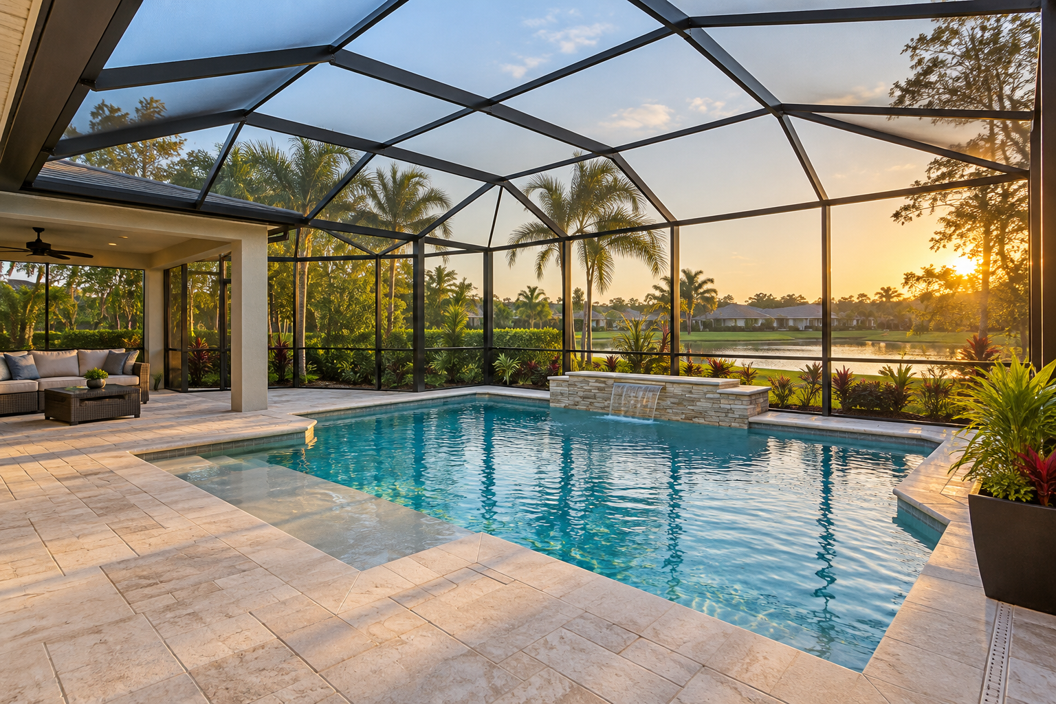 Restored screened pool cage and lanai in Tampa Bay